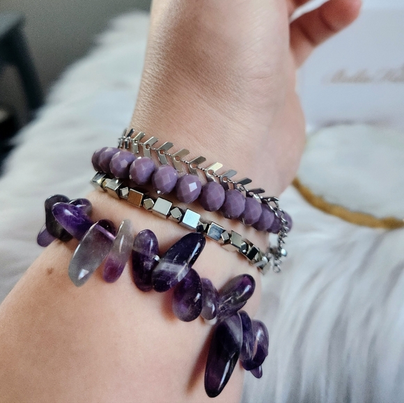 NWT Bella Fizz 'Purple Rain' Amethyst & Silver Bella Bundle Bracelet Set of 4 - Picture 10 of 11